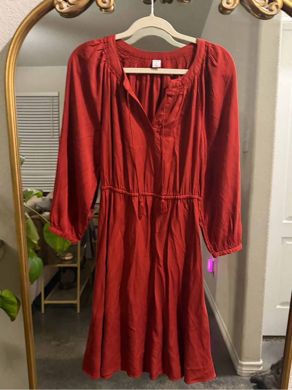 Old Navy Rust Red Long-Sleeve Midi Dress